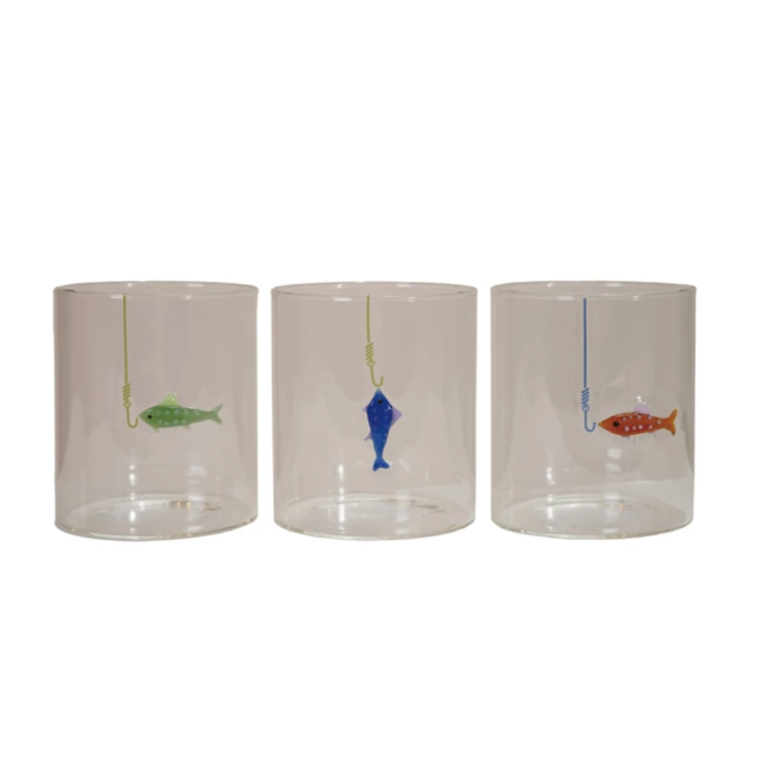 FISH ON HOOK DRINKING GLASS SET OF 3