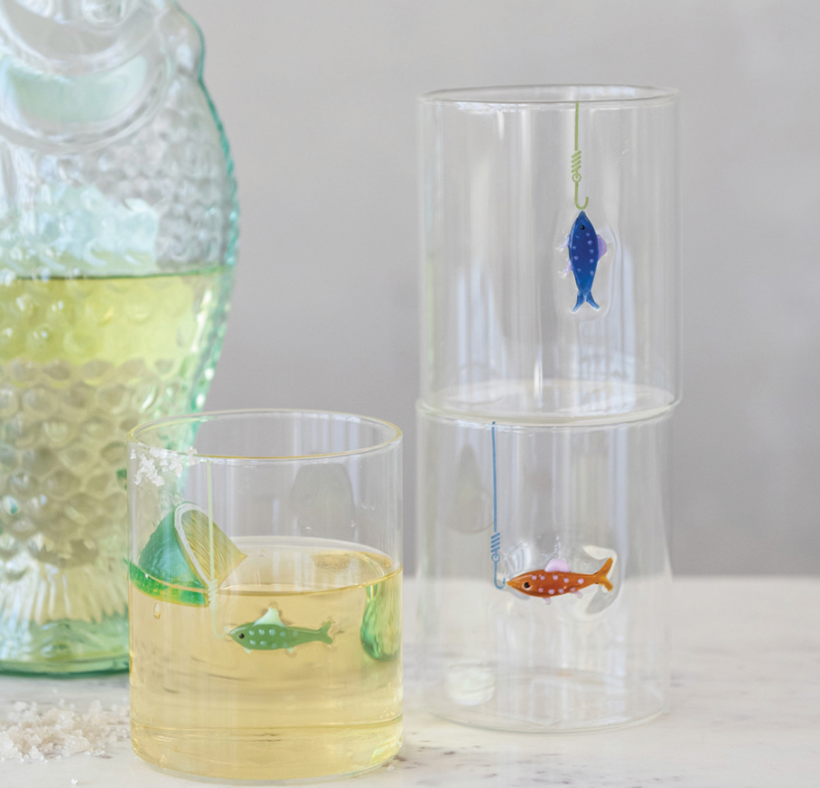 FISH ON HOOK DRINKING GLASS SET OF 3