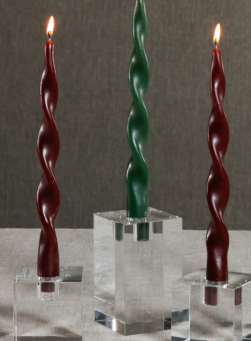 SQUARE CRYSTAL GLASS TAPER CANDLE HOLDER