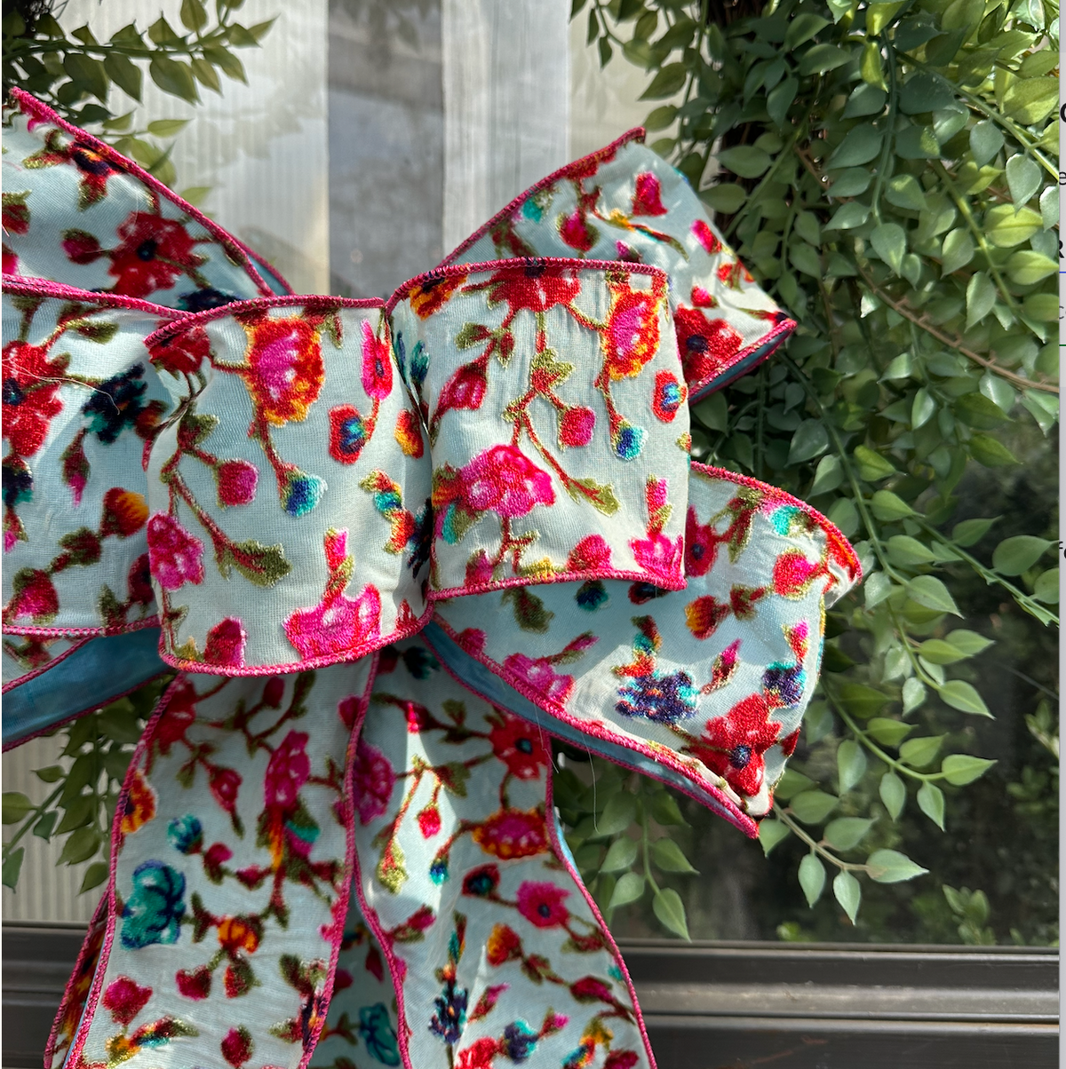 HAND-TIED FLORAL VELVET BOW