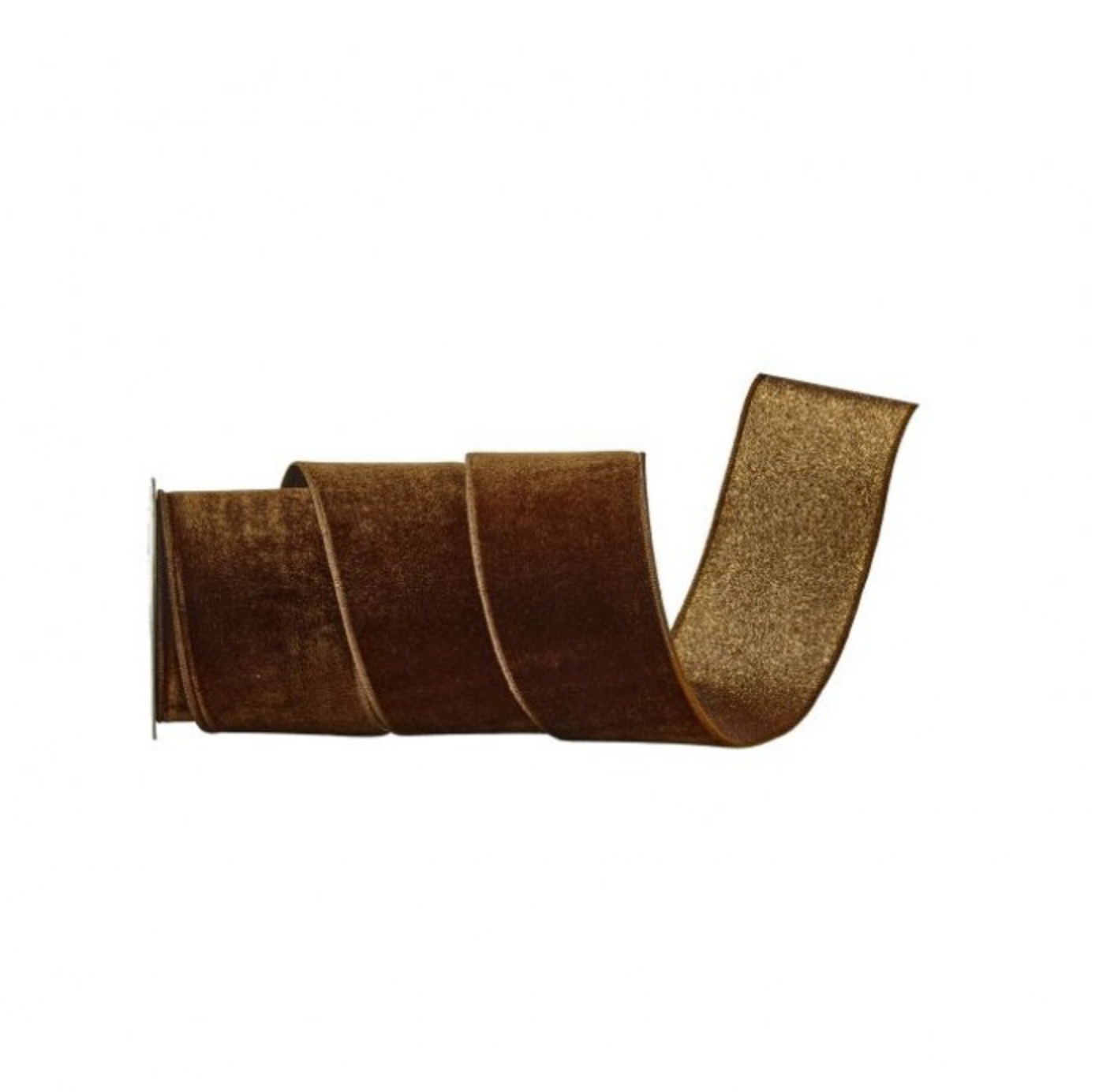 A roll of metallic bronze velvet ribbon with a textured glitter finish, shown on a plain white background with a small 'NEW!' badge in the top right corner.