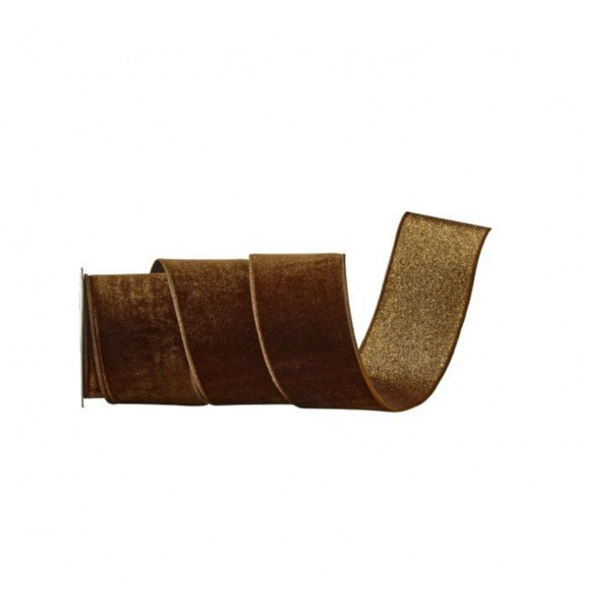 A roll of metallic bronze velvet ribbon with a textured glitter finish, shown on a plain white background with a small 'NEW!' badge in the top right corner.