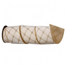 A rolled-up beige fabric filter or mesh screen with a diamond lattice pattern and gold-colored trim, shown on a plain white background.