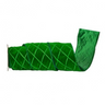 A roll of bright green mesh ribbon with a diamond lattice pattern, partially unrolled on a plain white background.