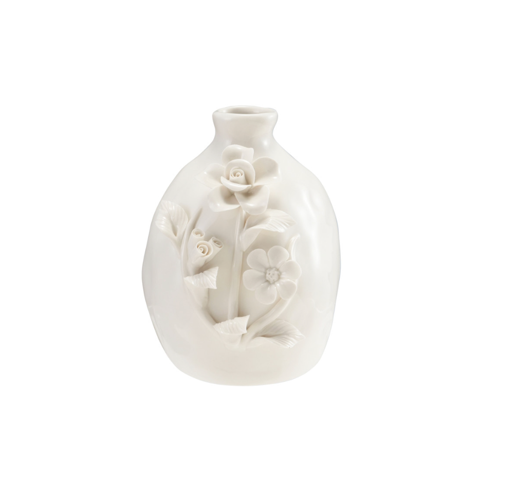 Stoneware Vase with White Flower