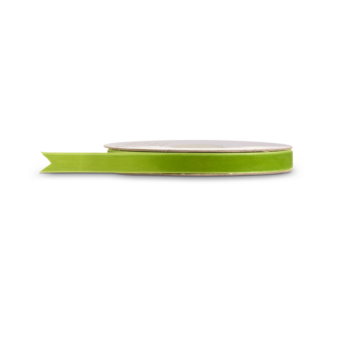 A roll of bright lime green ribbon partially unspooled, shown against a solid white background.