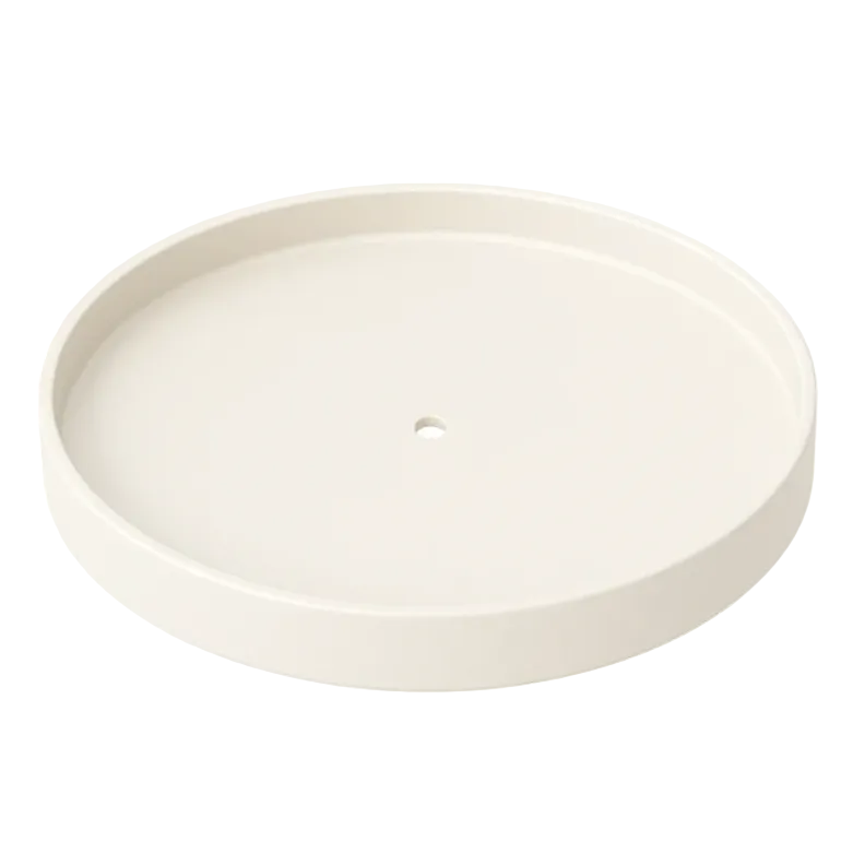 A round, shallow tray or dish with a small central hole, shown from a top-down perspective on a clean white background.