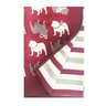 A folded blanket or throw featuring a dark red front with a pattern of bulldog silhouettes in white and gray, and a striped reverse side in burgundy, white, and pale green.