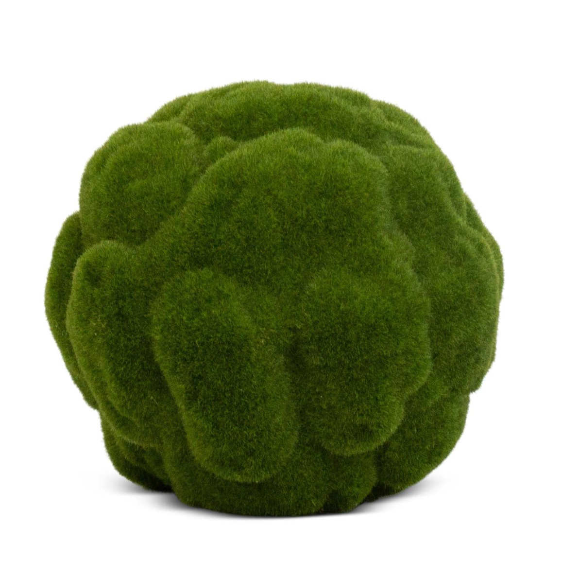 A mossy green, textured, artichoke-shaped decorative cushion or pillow on a solid white background.