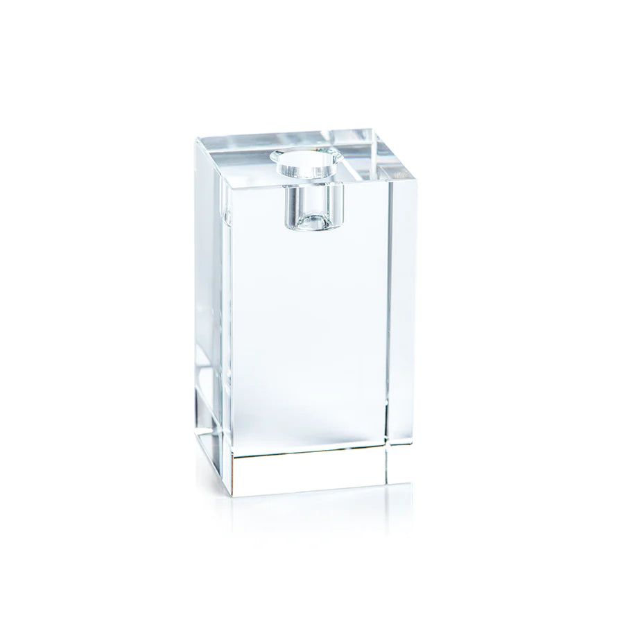 SQUARE CRYSTAL GLASS TAPER CANDLE HOLDER