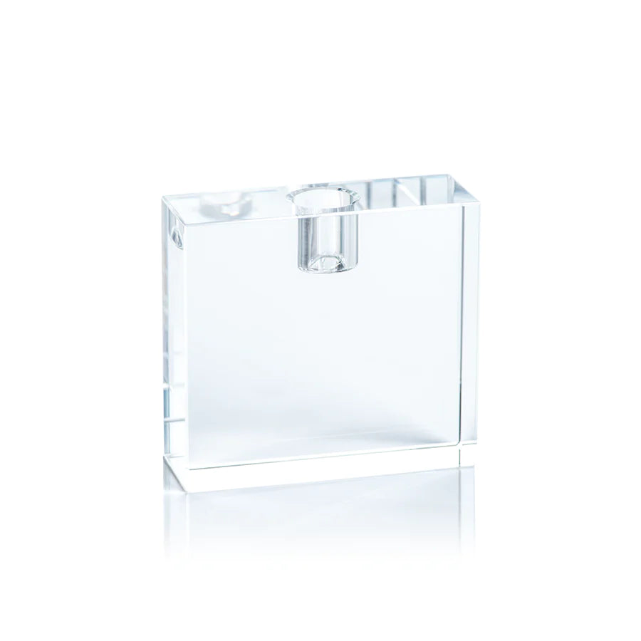 RECTANGULAR CRYSTAL GLASS TAPER CANDLE HOLDER