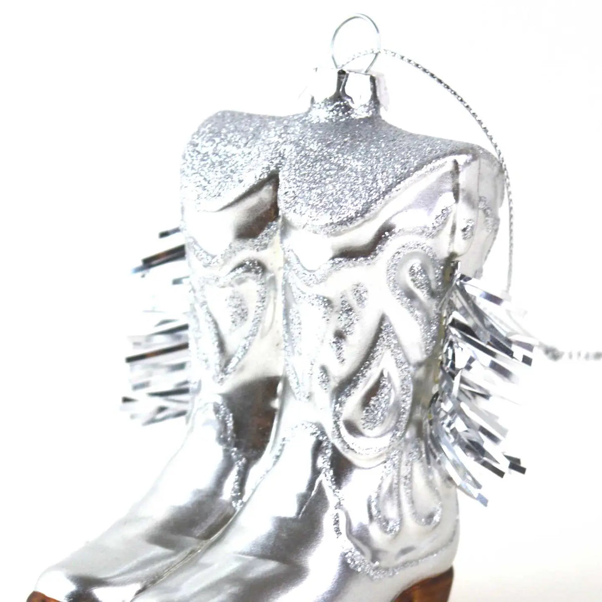 COWGIRL BOOT GLASS ORNAMENT