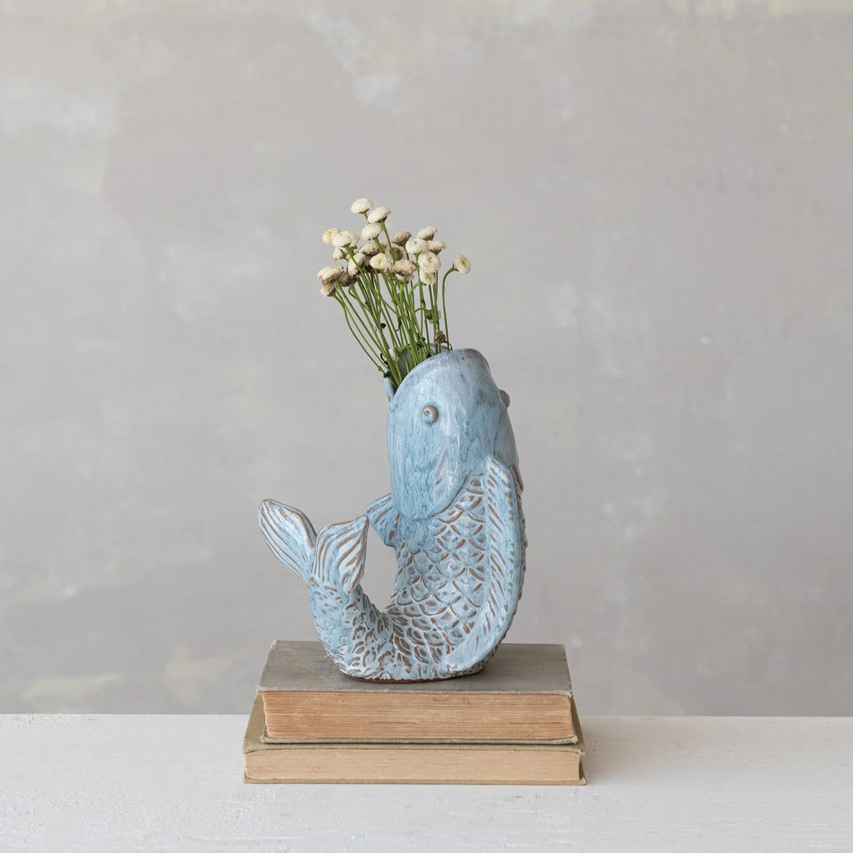 STONEWARE FISH SHAPED VASE