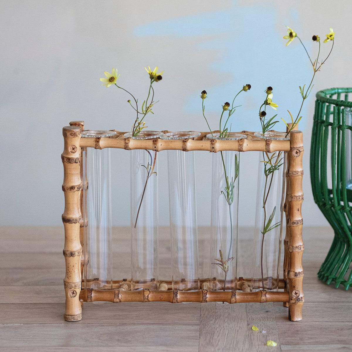 Bamboo Stand with Glass Tubes