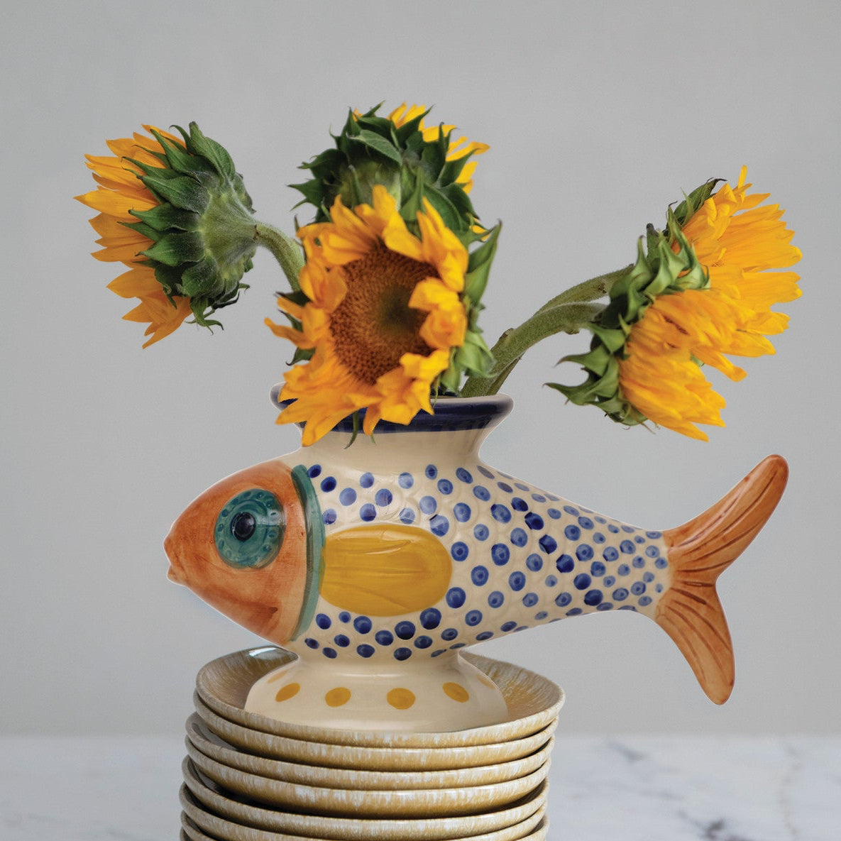 Hand-Painted Fish Vase
