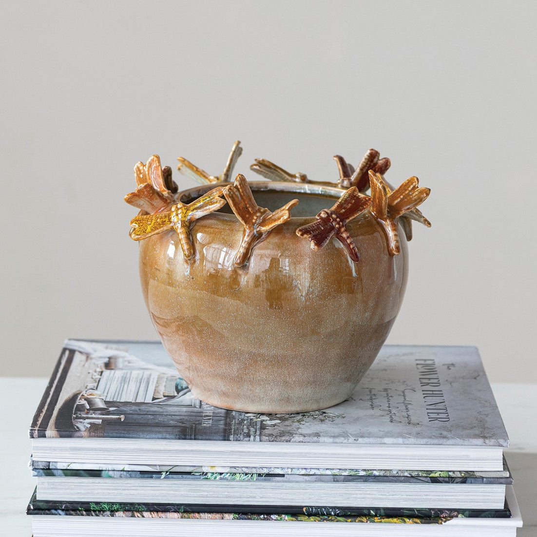 Stoneware Pot with Dragonflies