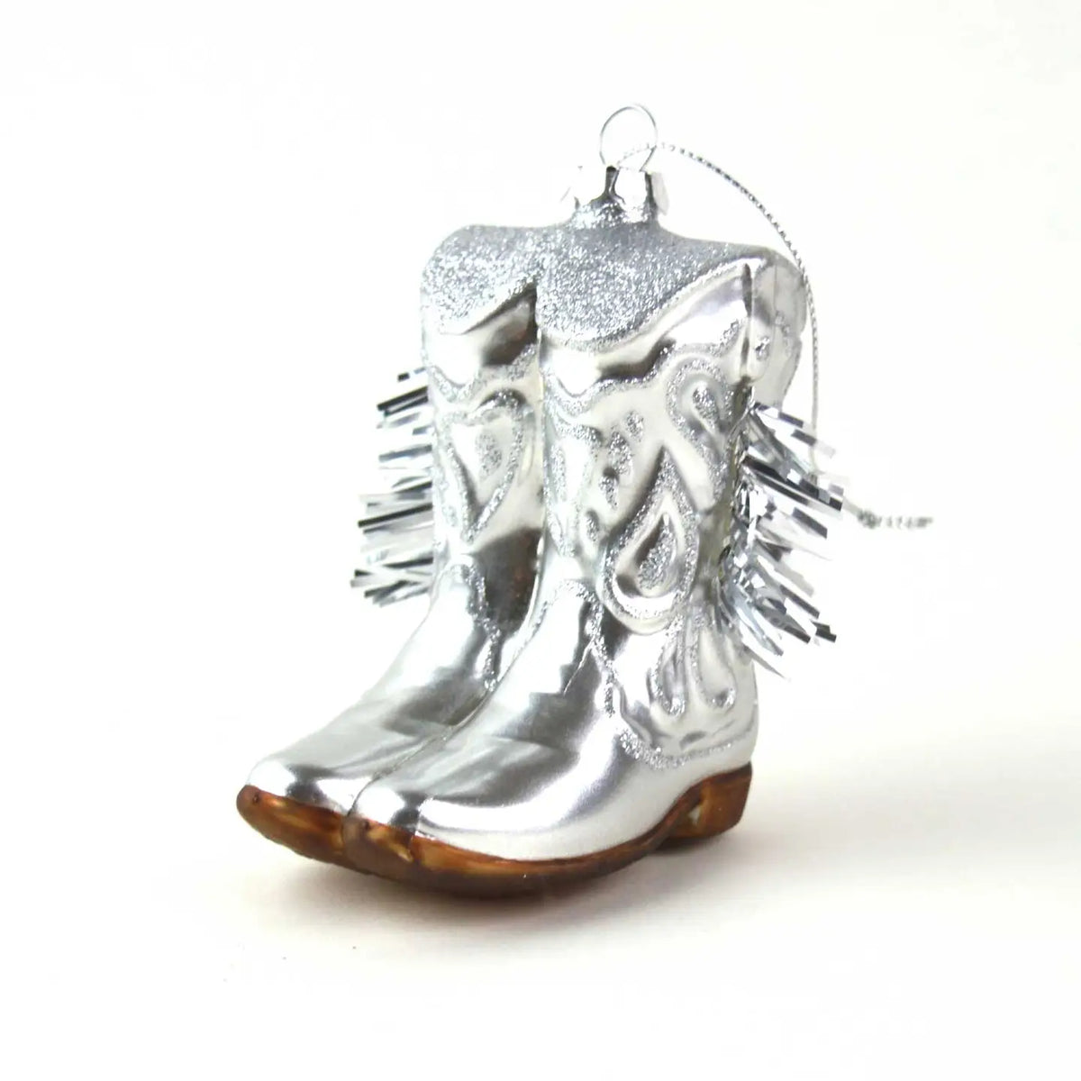 COWGIRL BOOT GLASS ORNAMENT